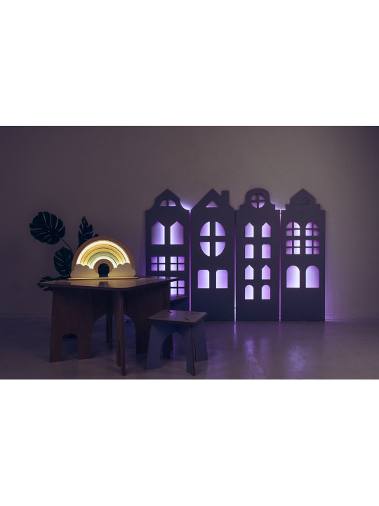 Wall Decoration Small Houses in Birch Plywood Illuminated by LED lights