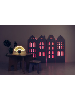 Wall Decoration Small Houses in Birch Plywood Illuminated by LED lights