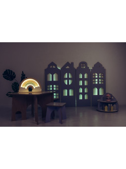 Decorazione da Parete Casette in Legno di Compensato di Betulla Illuminate da luci a LED