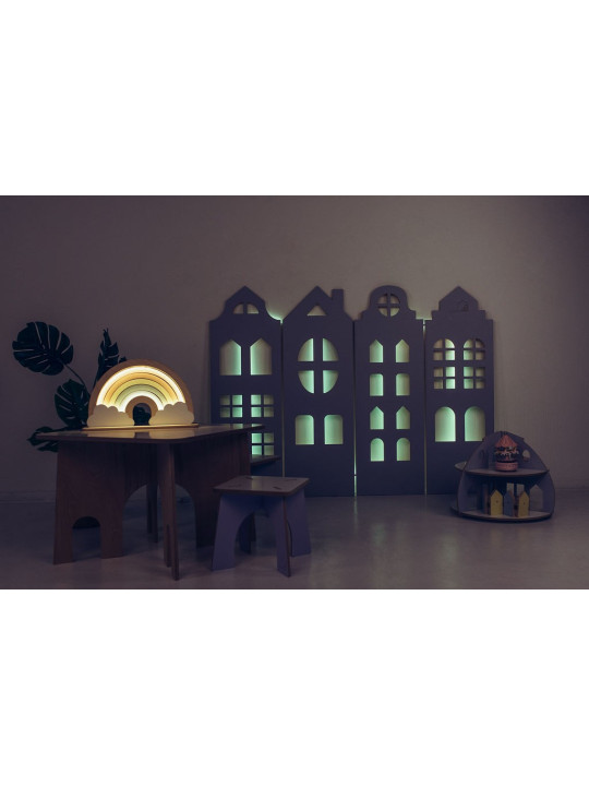 Decorazione da Parete Casette in Legno di Compensato di Betulla Illuminate da luci a LED