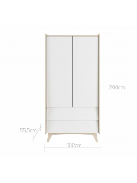 2-door wardrobe for the Children's Bedroom in white / birch MDF So Sixty by BellAmy