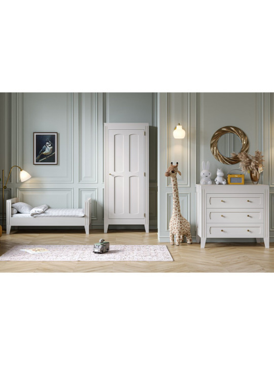 Children's wardrobe 1 door in white wood Milenne collection by VOX - With Parisian-chic style mouldings
