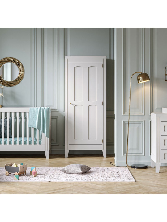 Children's wardrobe 1 door in white wood Milenne collection by VOX - With Parisian-chic style mouldings