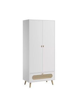 Children's wardrobe 2 door in white wood and rattan Canne collection by VOX