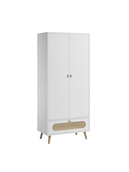 Children's wardrobe 2 door in white wood and rattan Canne collection by VOX