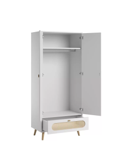 Children's wardrobe 2 door in white wood and rattan Canne collection by VOX