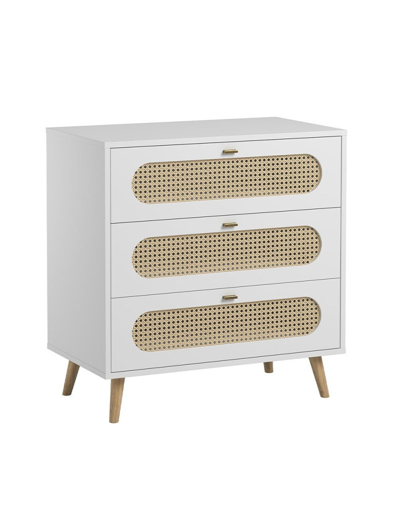 Children's chest of 3 drawers with changing table in white wood Canne collection by VOX