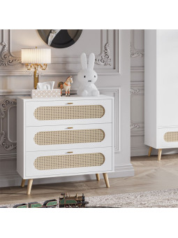 Children's chest of 3 drawers with changing table in white wood Canne collection by VOX