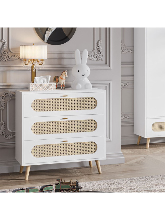 Children's chest of 3 drawers with changing table in white wood Canne collection by VOX