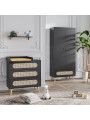 Cassettiera con fasciatoio per Bambini con 3 cassetti in legno nero collezione Canne di VOX