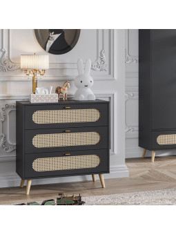 Cassettiera con fasciatoio per Bambini con 3 cassetti in legno nero collezione Canne di VOX