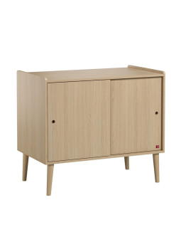 Cassettiera con fasciatoio per Bambini con due ante scorrevoli e ampio ripiano in legno naturale collezione Retro di VOX