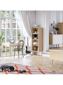 Children's chest of drawers with 2 sliding doors and one large shelf in white wood Retro collection by VOX