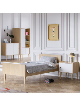Children's chest of drawers with 2 sliding doors and one large shelf in white wood Retro collection by VOX