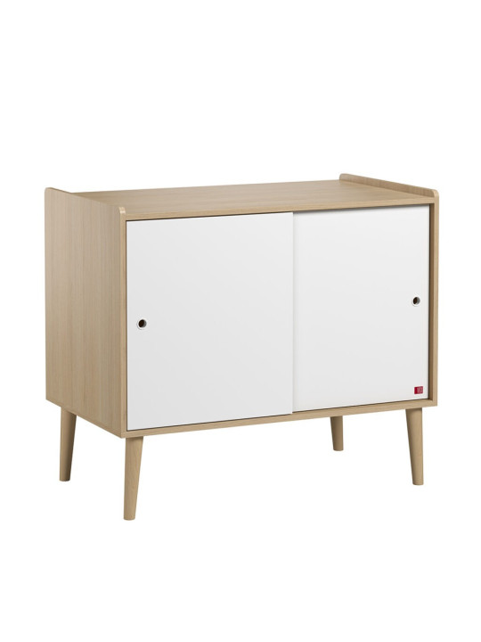 Cassettiera con fasciatoio per Bambini con due ante scorrevoli e ampio ripiano in legno bianco collezione Retro di VOX