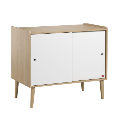 Children's chest of drawers with 2 sliding doors and one large shelf in white wood Retro collection by VOX