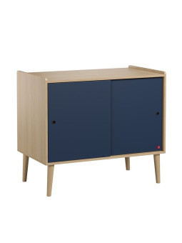 Children's chest of drawers with 2 sliding doors and one large shelf in blue wood Retro collection by VOX
