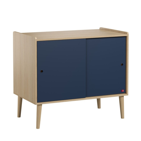 Children's chest of drawers with 2 sliding doors and one large shelf in blue wood Retro collection by VOX