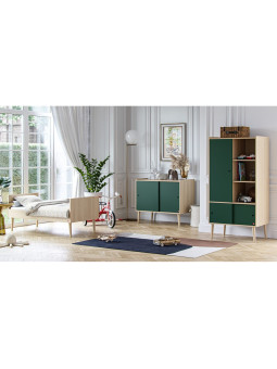 Cassettiera con fasciatoio per Bambini con due ante scorrevoli e ampio ripiano in legno verde collezione Retro di VOX