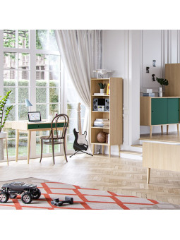 Children's chest of drawers with 2 sliding doors and one large shelf in green wood Retro collection by VOX