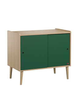 Children's chest of drawers with 2 sliding doors and one large shelf in green wood Retro collection by VOX