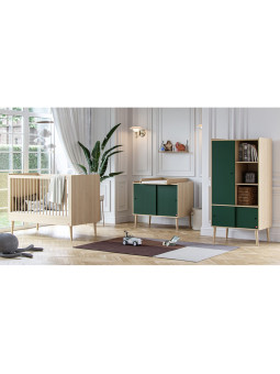 Armadio doppio per Bambini con ante scorrevoli in legno di rovere e antine verdi collezione Retro di VOX