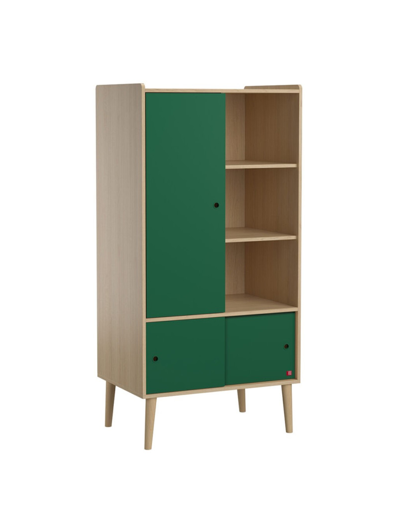 Children's souble wardrobe with sliding doors in green wood Retro collection by VOX