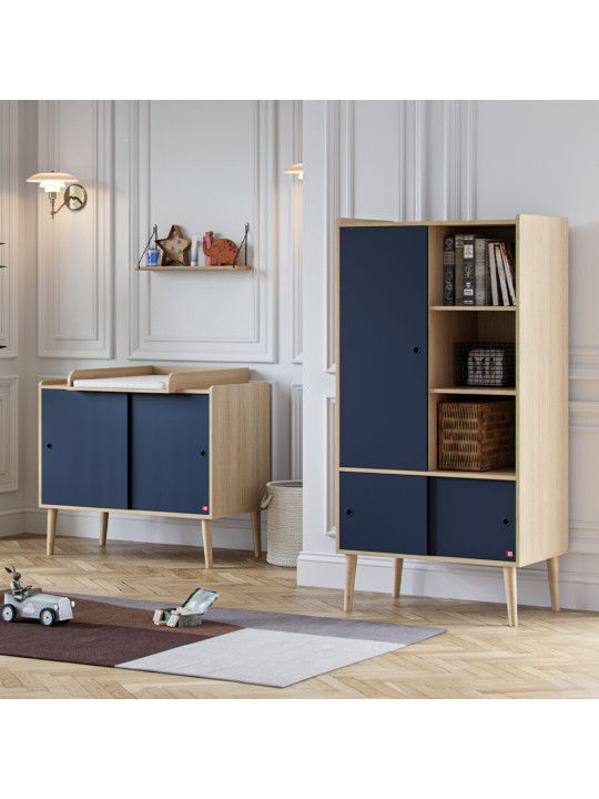 Children's souble wardrobe with sliding doors in blue wood Retro collection by VOX