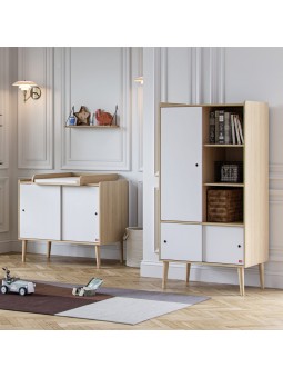 Children's souble wardrobe with sliding doors in white wood Retro collection by VOX