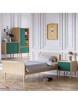 Children's bedside cabinet in oak and green wood Retro collection by VOX