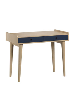 Scrivania per la cameretta dei Bambini in legno di rovere con due cassetti blu e maniglie incassate collezione Retro di VOX