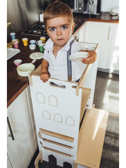 Torre di Apprendimento Montessoriana Doppia da Cucina per Bambini in Legno