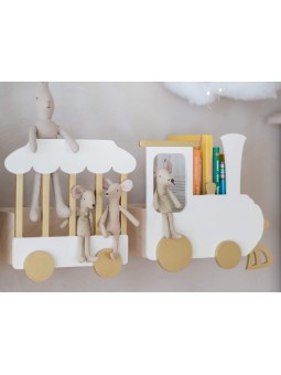 Shelf in the shape of a Train Locomotive in natural wood / white