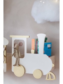 Shelf in the shape of a Train Locomotive in natural wood / white