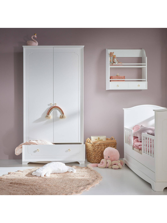 Mensola da parete per la cameretta dei bambini in legno bianco con cassetto collezione Royal by BellAmy