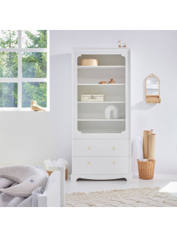 Wall Bookcase for children's bedroom in white wood with large drawers Royal collection by BellAmy