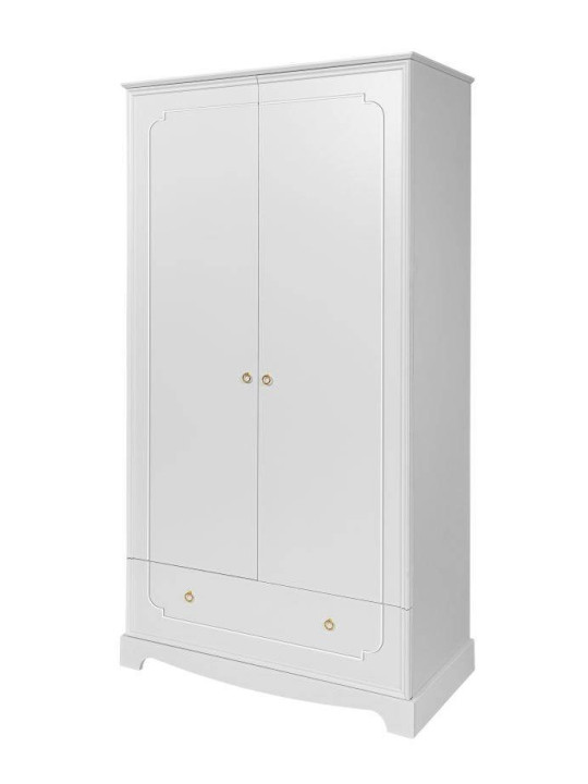 Armadio Guardaroba a due ante per la cameretta dei bambini in legno bianco con cassetto collezione Royal by BellAmy