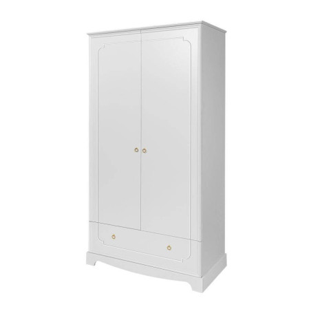 Armadio Guardaroba a due ante per la cameretta dei bambini in legno bianco con cassetto collezione Royal by BellAmy