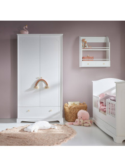 Armadio Guardaroba a due ante per la cameretta dei bambini in legno bianco con cassetto collezione Royal by BellAmy