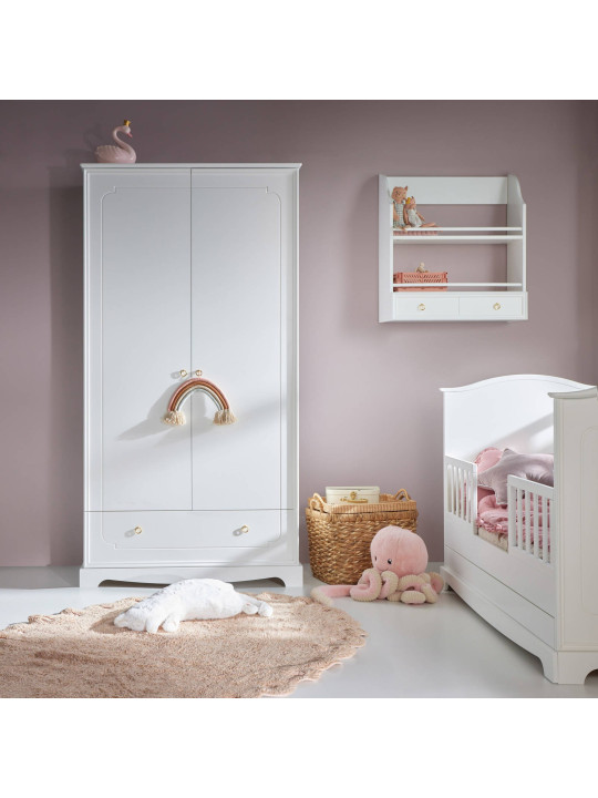 Wardrobe for children's bedroom in white wood with large drawer Royal collection by BellAmy