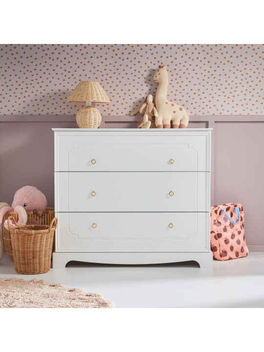 Chest of 3 drawers with changing table for children's bedroom in white wood with large drawers Royal collection by BellAmy