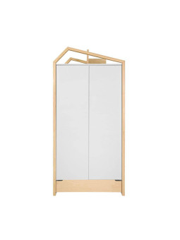 Armadio guardaroba a due ante bianco per cameretta dei bambini con tetto in legno di pino naturale collezione Tatam by BellAmy