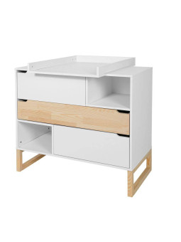 Cassettiera con fasciatoio bianco per cameretta dei bambini con tetto in legno di pino naturale collezione Tatam by BellAmy