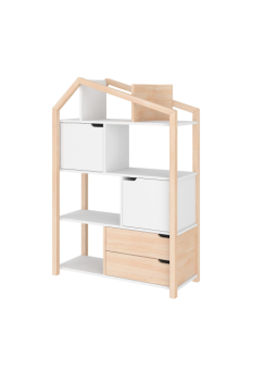 Libreria per bimbi a forma di casetta per cameretta dei bambini in legno di pino naturale collezione Tatam by BellAmy