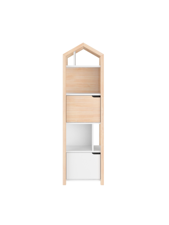 Libreria per bimbi a forma di casetta per cameretta dei bambini in legno di pino naturale collezione Tatam by BellAmy