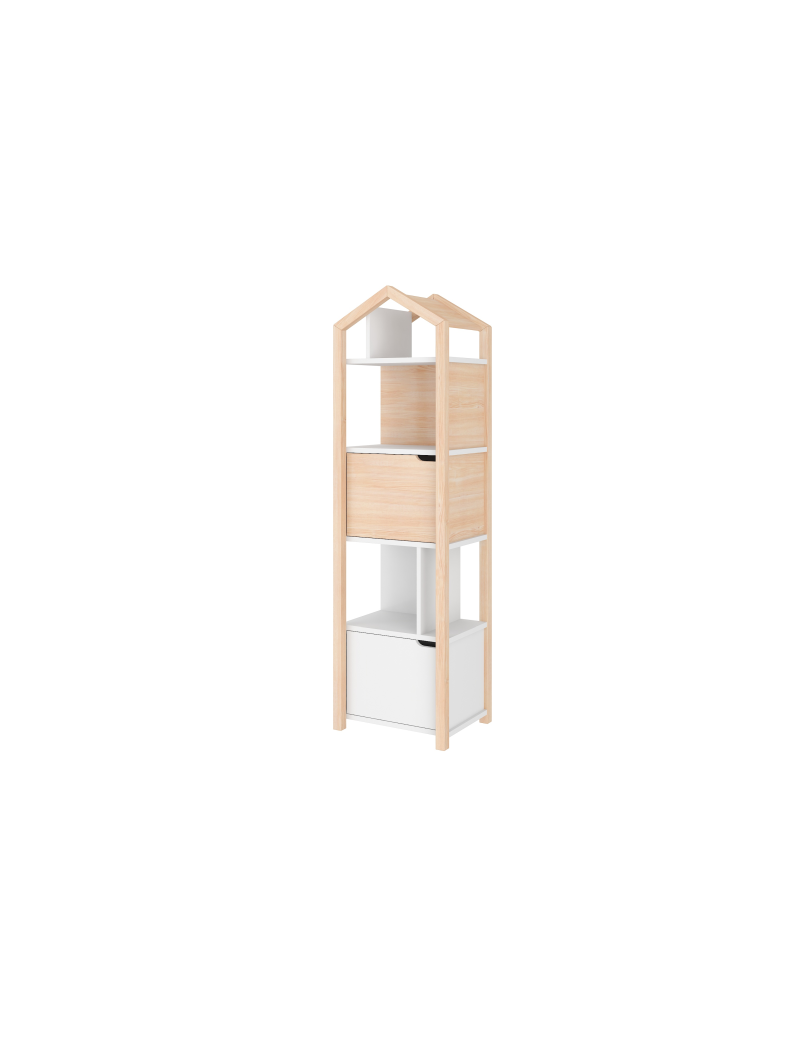 Narrow house shaped bookcase for children's bedroom in natural pine wood Tatam collection by BellAmy
