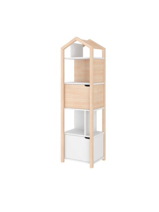 Libreria per bimbi a forma di casetta per cameretta dei bambini in legno di pino naturale collezione Tatam by BellAmy