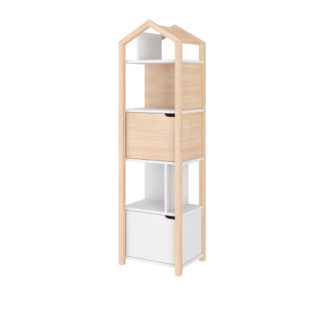 Libreria per bimbi a forma di casetta per cameretta dei bambini in legno di pino naturale collezione Tatam by BellAmy