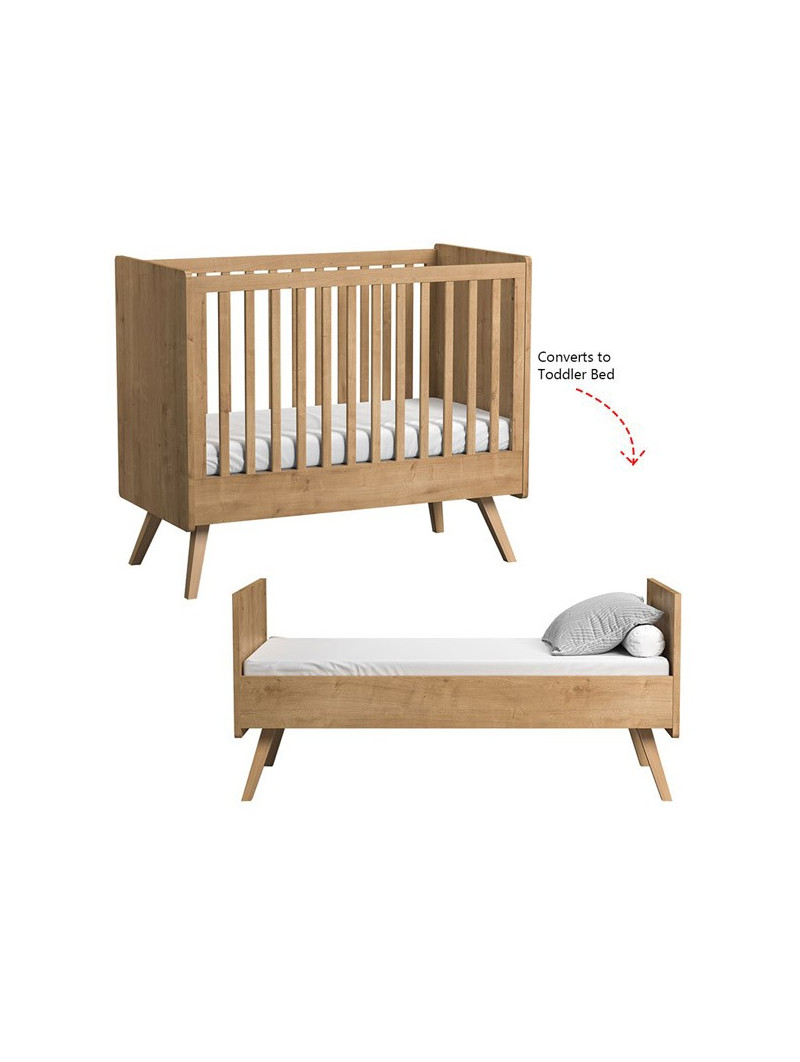 Culla per neonati trasformabile in lettino montessoriano per bambini 70x140 in legno rovere naturale collezione Vintage di VOX