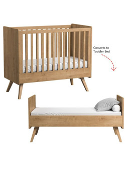 Crib for babies convertible into Montessori bed for children 70x140 in natural Oak wood Vintage collection by VOX
